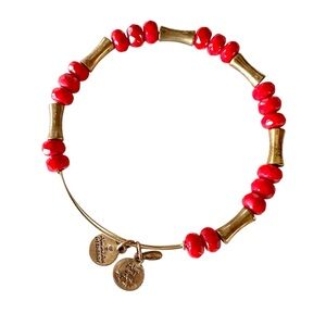 Alex and Ani Glade Expandable Wire Bracelet with Red Glass Beads